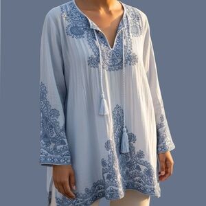 Context Light Blue Embroidered Tunic